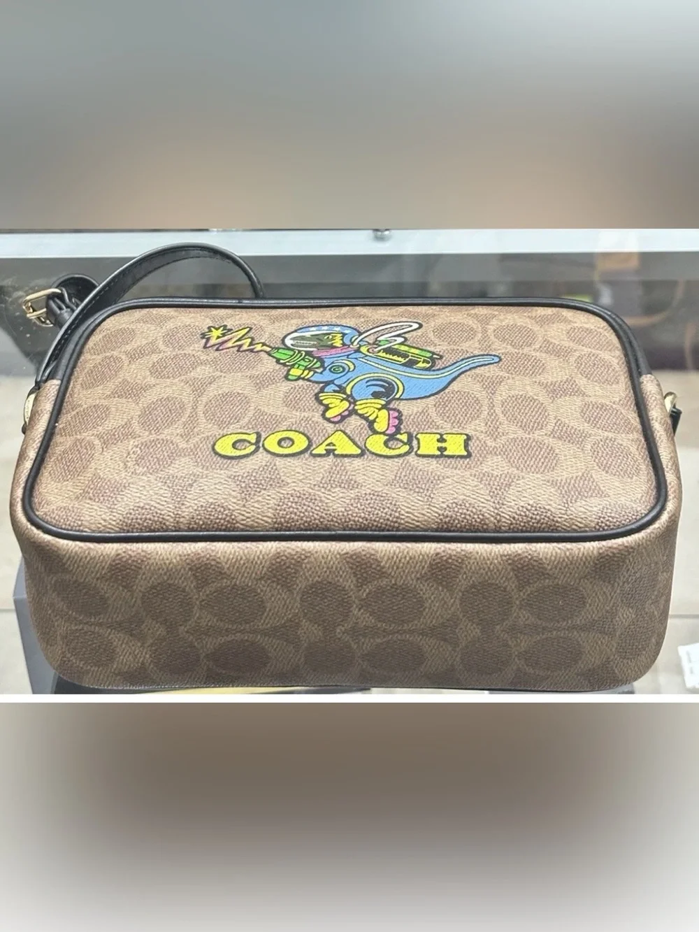 Coach Signature Jamie Camera Bag With A Playful  Rexy Dinosaur Print Crossbody.